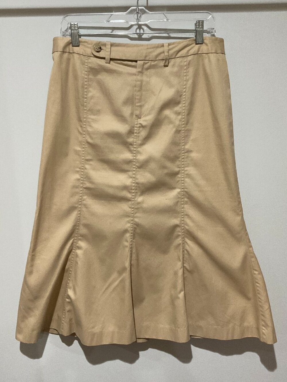 Lauren Ralph Lauren Khaki Cotton Midi Skirt 8 Godet Hem Preppy